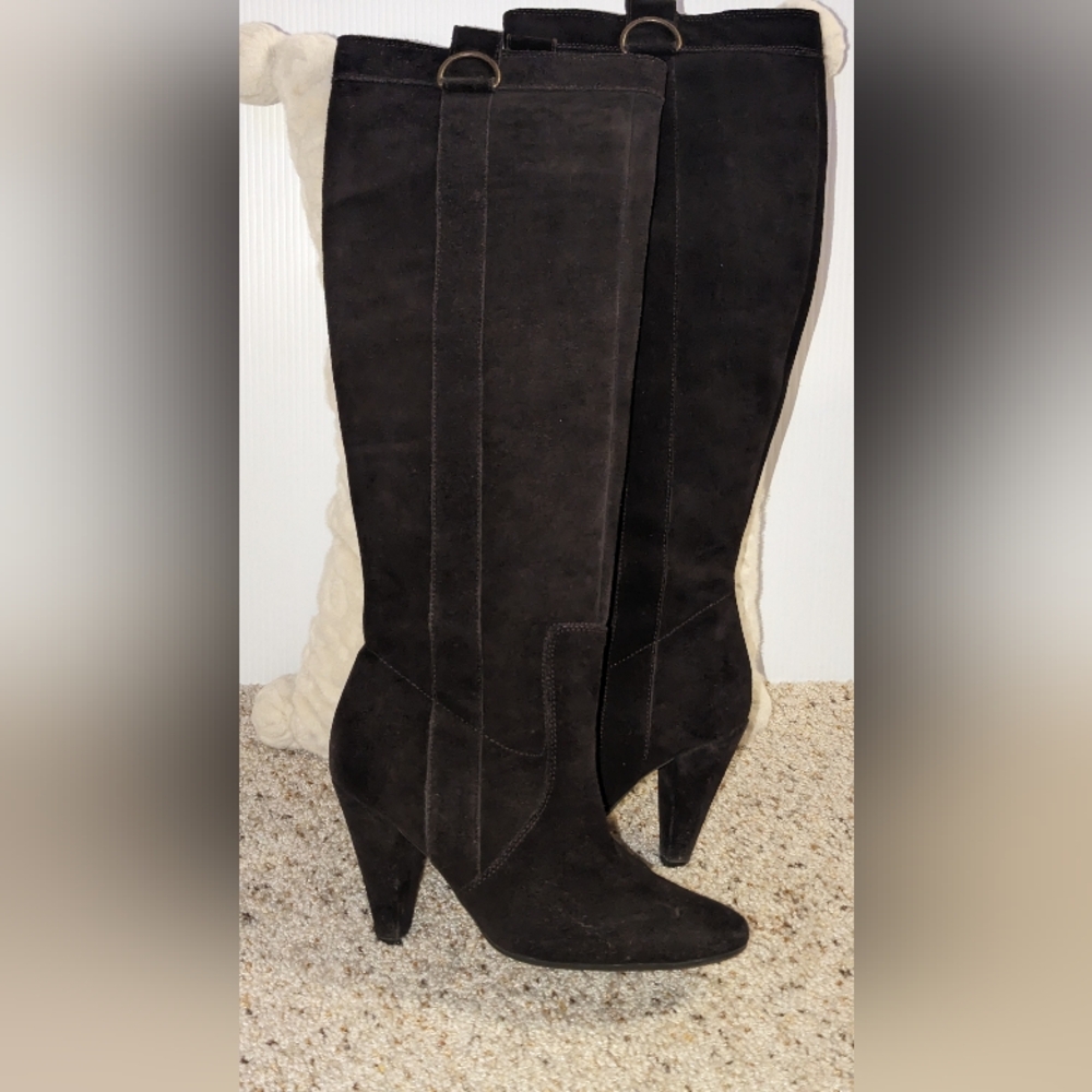 EUC Brown Knee High Sueded Leather Heeled Boots, Sz 39/8.5